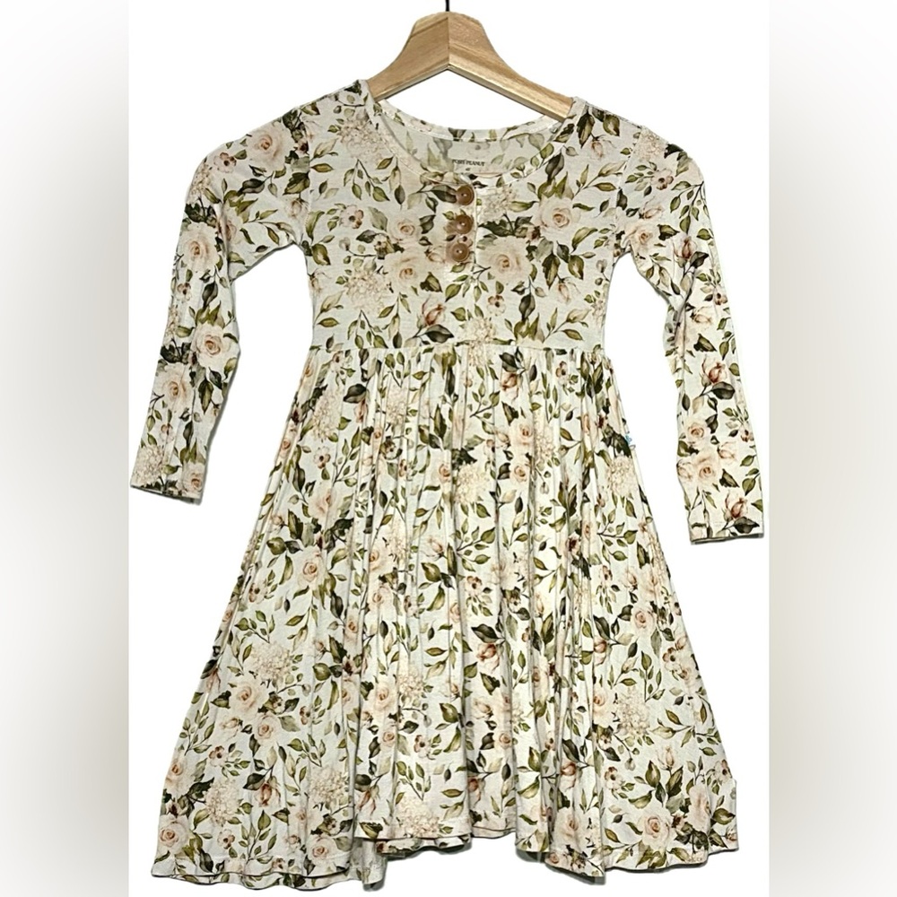 Posh Peanut Cream and Pink Floral Long Sleeve Sundress 4T